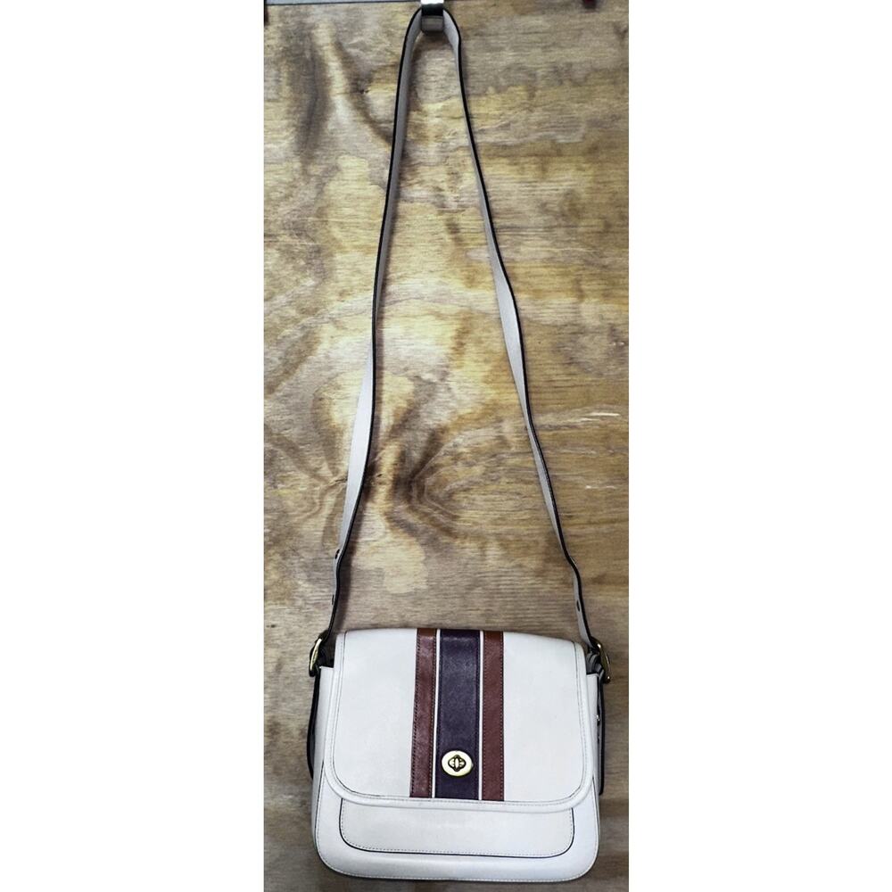 Coach Rambler Crossbody Bag Varsity Stripe White Purple Orange Leather Limited